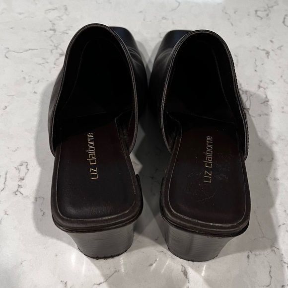 LIZ CLAIBORNE Y2K Brown Leather Square Toe Heeled Mules Size 6.5 - Picture 5 of 14